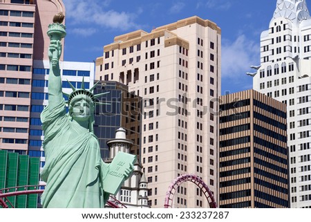 Las Vegas, Nevada, USA - Sept. 20, 2014: New York-New York Casino and Hotel architecture facade features many of the New York City icons in Las Vegas, Nevada on Sept. 20, 2014