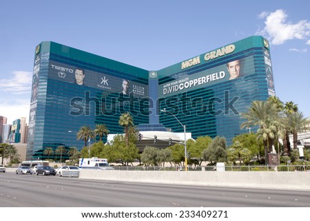Las Vegas, Nevada, USA - Sept. 22, 2014: MGM Grand Las Vegas Casino and Hotel is located on the Las Vegas strip at Tropicana Blvd in Las Vegas, Nevada, USA on Sept. 22, 2014: