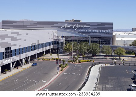 Las Vegas, Nevada, USA - Sept. 22, 2014: Low aerial view of the Las Vegas Convention Center is the largest single-level convention center in the world in Las Vegas, Nevada, USA on Sept. 22, 2014