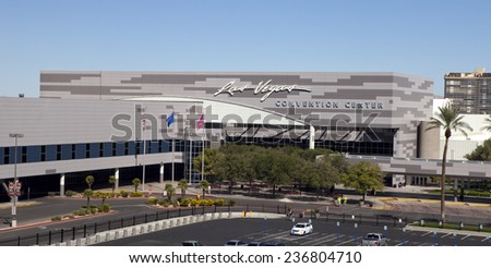 Las Vegas, Nevada, USA - Sept. 22, 2014: Low aerial view of the Las Vegas Convention Center is the largest single-level convention center in the world in Las Vegas, Nevada, USA on Sept. 22, 2014