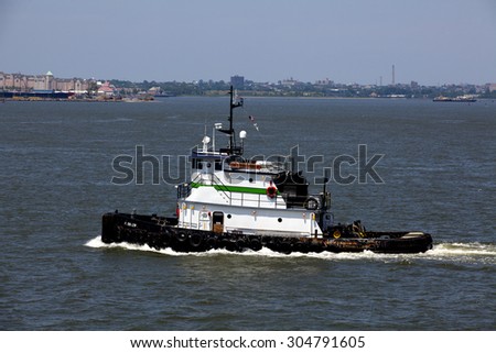 New York City, New York, USA - July 10, 2015: Tug boat \