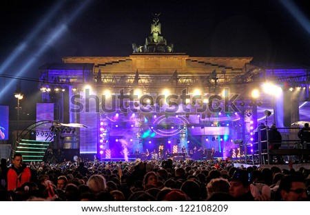 BERLIN, GERMANY - JANUARY 1: New 2012 Year celebrations taking place at Pariser Platz near Brandenburg Gate on January 1, 2012 in Berlin