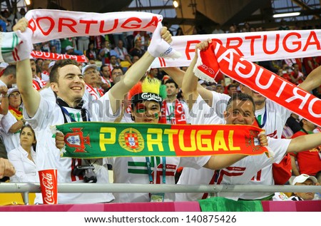 LVIV, UKRAINE - JUNE 9: Portugal national football team supporters show their support during UEFA EURO 2012 game against Germany on June 9, 2012 in Lviv, Ukraine
