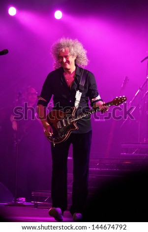 KYIV, UKRAINE - JUNE 30: Brian May of Queen performs onstage during charity Anti-AIDS concert at the Independence Square on June 30, 2012 in Kyiv, Ukraine