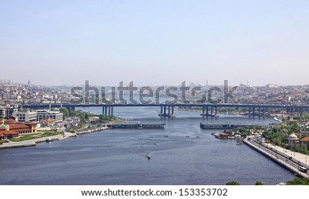 Panoramic view of Golden Horn inlet in Istanbul city, Turkey