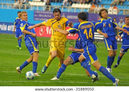 KYIV, UKRAINE - JUNE 10, 2009: Artem Milevskyi, forward of Ukraine national football team controls ball during the 2010 FIFA World Cup qualifiers match against Kazakhstan in Kyiv, Ukraine on June 10, 2009.