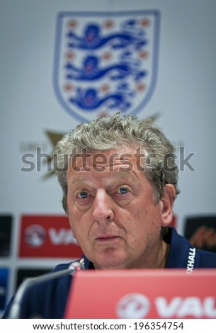 KYIV, UKRAINE - SEPTEMBER 9, 2013: Manager of England National Football Team Roy Hodgson attends a press-conference before FIFA World Cup 2014 qualifier game against Ukraine