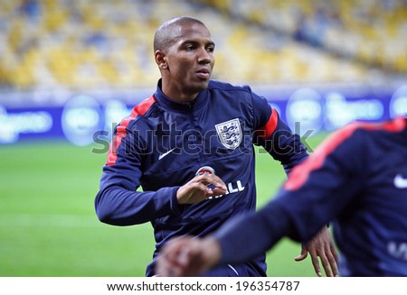 KYIV, UKRAINE - SEPTEMBER 9, 2013: Ashley Young of England warms-up during training session at NSC Olympic stadium before FIFA World Cup 2014 qualifier game against Ukraine