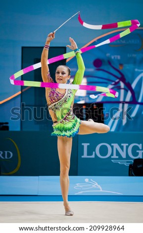 KYIV, UKRAINE - AUGUST 30, 2013: Silviya Miteva of Bulgaria performs during 32nd Rhythmic Gymnastics World Championship (Individual All-Around competition)