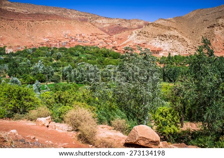 village houses in Ounila valley in the foothills of the Atlas mountains, Morocco, Africa