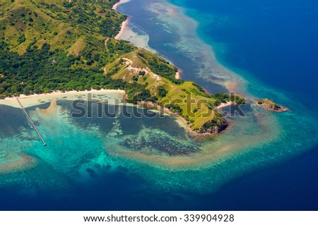 Aerial view, Komodo Island, Komodo National Park, Indonesia, Indian Ocean, Asia