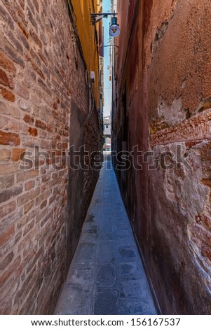 The narrow road in Venice, Italy.