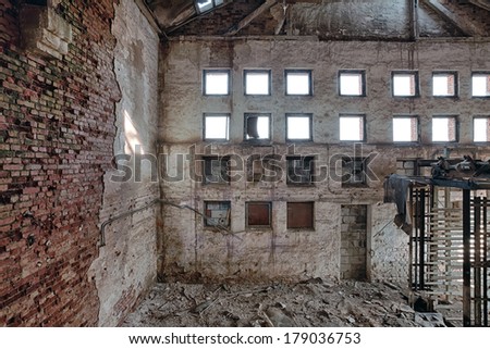 Interior of a ruined brick factory