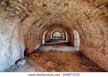 Interior of an old, ruined brick factory