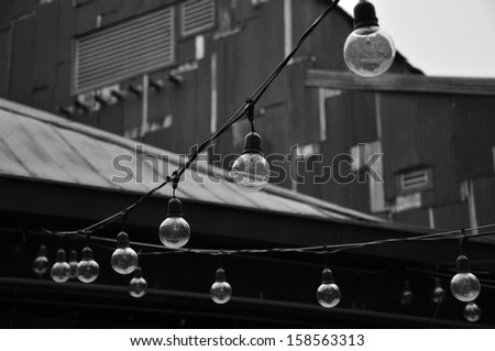 Light bulb string in black and white