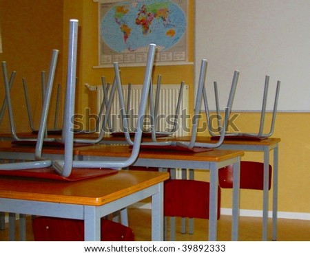 Chairs On Tables In A School Classroom Stock Photo 39892333 