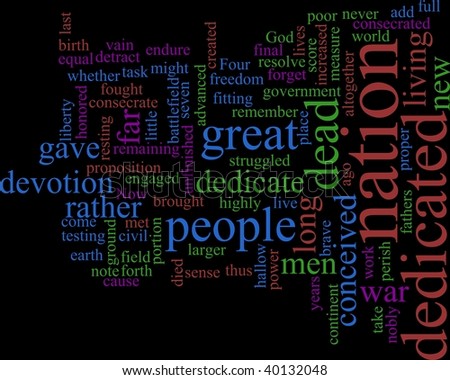 A word cloud based on Lincoln\'s Gettysburg address