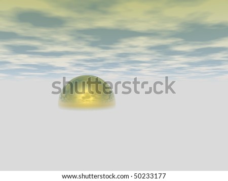 Abstract: Gold Sphere Swimming on Water in Fog