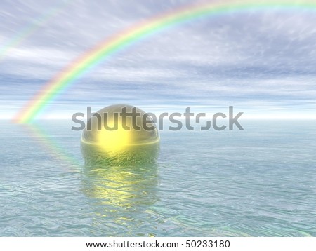 Abstract: Gold Sphere Swimming on Water with Rainbow