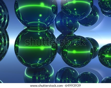 Computer Generated Image of  Reflecting Spheres against a Neutral Background