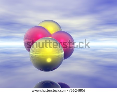 Computer Generated Image of Colourful Spheres Against Neutral Background