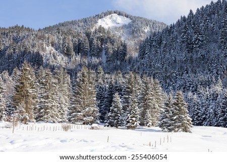 Germany Alps, mountain range covered in snow, winter