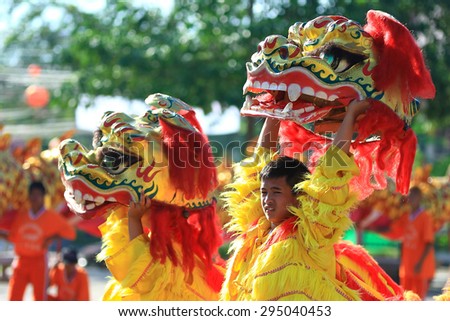Chumphon Thailand - January 22 : Lion dancing on Chinese New Year Day, January 22, 2012 in Chumphon, Thailand