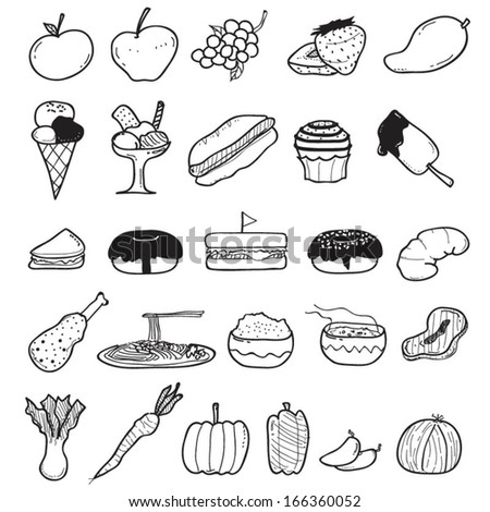 Food, dessert, fruits, and vegetables Doodle