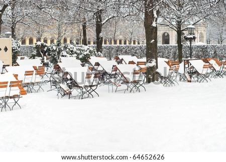 Munich Beer Garden after Winter Snow Storm