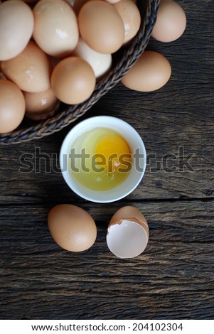 fresh eggs from farm on wooden table