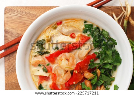 prawn noodle in a bowl.