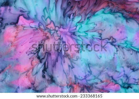 colorful abstract background, tie dye technique on silk fabric.