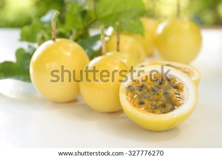Passion fruit isolated on white table