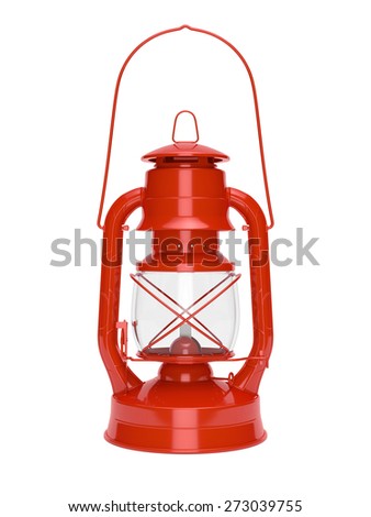 Red kerosene oil lamp on a white background