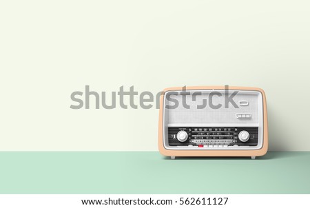 Vintage antique retro old radio on background 3D illustration