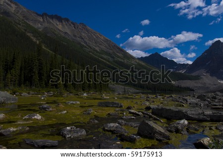 Beautiful outdoor Rest Stop at scenic Consolation Lakes in Banff Natinal Park, Alberta, Canada