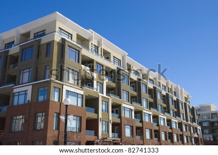 Tall apartment building in Calgary. Alberta, Canada. Residential architecture