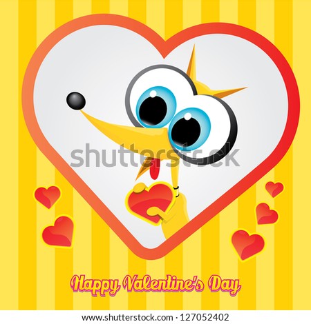 valentine day love beautiful card. vector cute cartoon puppy holding heart. love concept illustration.