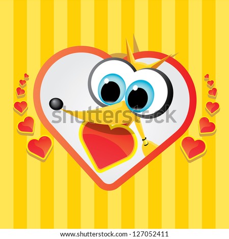 valentine day love beautiful card. vector cute cartoon puppy holding heart. love concept illustration.