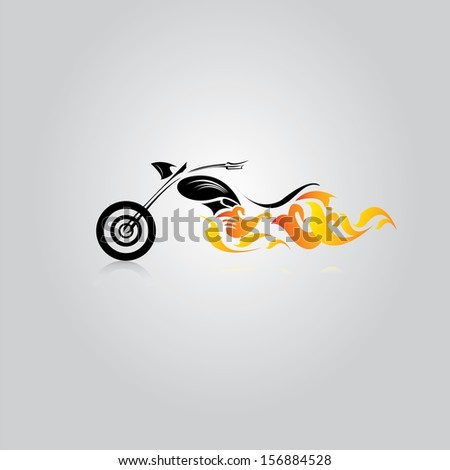 Vector Silhouette Of Classic Motorcycle With Fire Wings. Motorcycle Icon