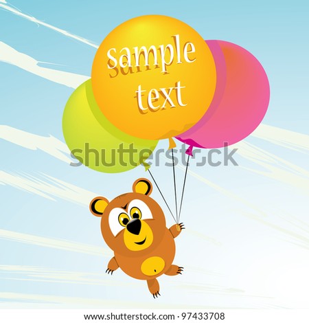 Cartoon Cute Bear Holding Balloons. Vector Illustration. - 97433708