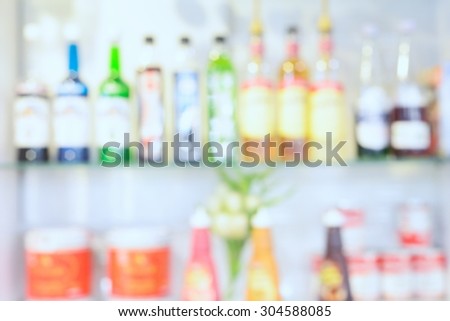 Blurred of product shelf in Coffee shop / Product shelf in Coffee shop