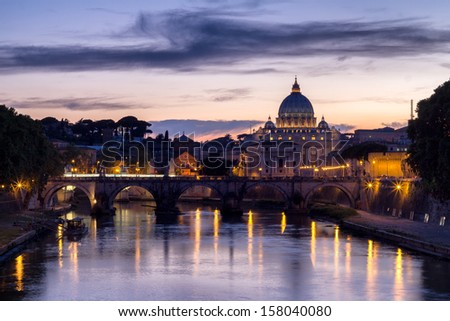 Beautiful Roman Sunset over Vatican City in Rome, Italy