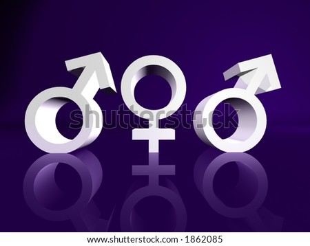 stock photo Love triangle two male in love with one female symbol