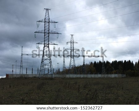 autumn gloomy landscape and electric line
