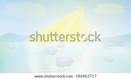 Arctic landscape, shiny ocean background. vector illustration with transparency.