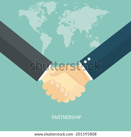 Partnership flat illustration with world map. eps10