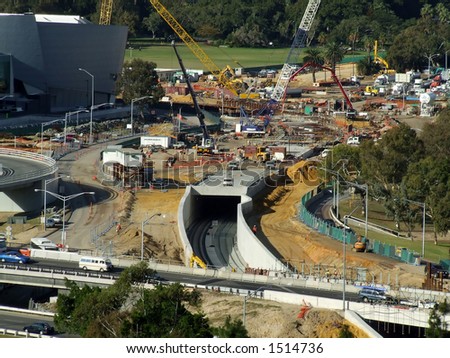 View down on construction site - a tunnel is being sunk