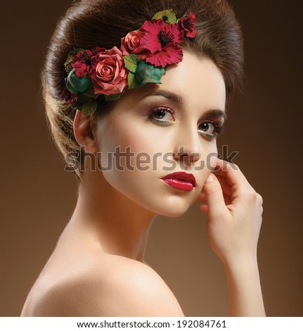 Beauty Portrait. Beautiful Woman Touching her Face. Perfect Fresh Skin. Pure Beauty Model. Youth and Skin Care Concept