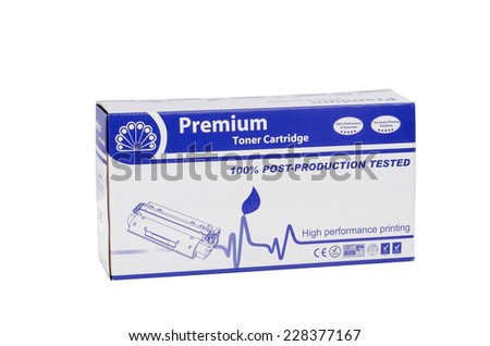 Rishon Le Zion, Israel - November 13, 2013: Carton box of Premium Toner Cartridge on white background. 100% Post-production tested. High performance printing. Imported to Israel